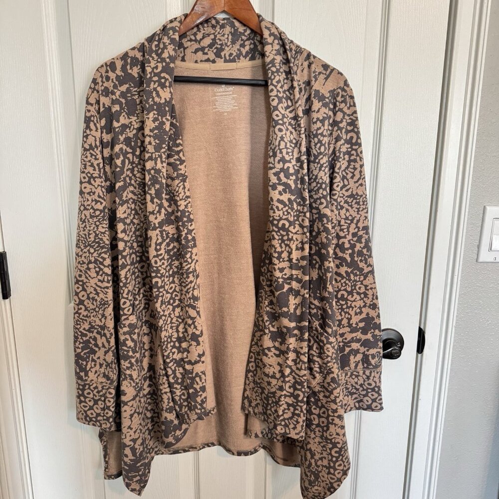 Cuddl Duds Lagenlook Animal Print Cardigan Sz Med Casual Comfort Leopard Cheetah